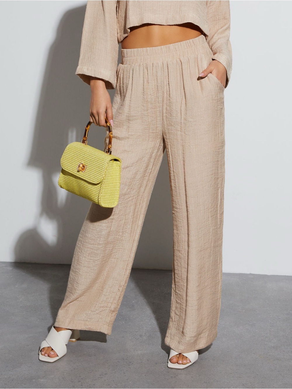 Vici Beige Wide Leg Elastic Waist Pants